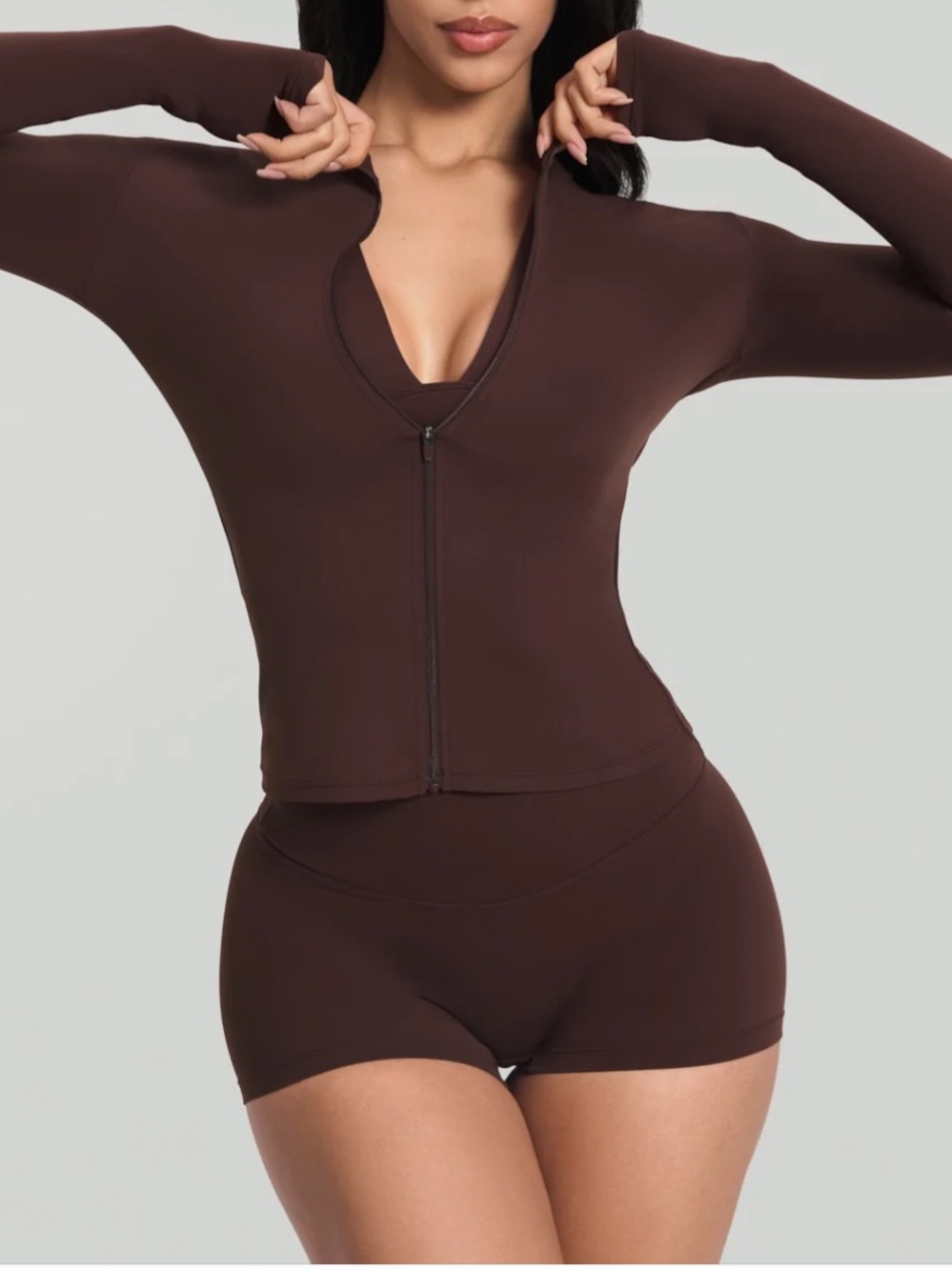 Zip-Up Long Sleeve - Brown